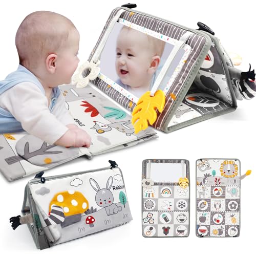 Image of RoamReady Tummy Time Mirror for Babies 0-6 Months Newborn Infant Baby Sensory Toys Brain Development with Crinkle Cloth Book and Teething Toy for Boy Girl Gifts Baby Newborn Essentials