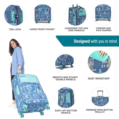 Image of uppercase JFK Plus 10100EST1DBL Large Check-in Eco Soft Trolley Bag, Dust Resistant Luggage Made of Sustainable Material, 8 Wheel Trolley Bag with TSA Lock,Travel Suitcase for Men & Women (Denim Blue)