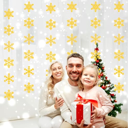 Image of Gold Snowflake-Snow Christmas Party-Decorations Garland - 6pcs Winter Girl Boy Birthday New Year Hanging Decoration Streamers Banner, Wonderland Party Supplies Decor Panduola