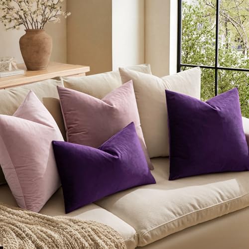 Image of MIULEE Velvet Throw Pillow Covers 16x16 Inch, Pack of 2 - Eggplant Purple, Super Soft Decorative Square Cushion Cases Modern Luxury Home Decor for Sofa,Couch,Bed,Chair