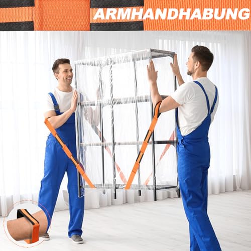 Yirilan 2 Personen Tragegurt, Tragegurte Umzug, Transportgurt, Hebegurt, Zum Heben, Transportieren und Bewegen von Möbeln, Haushaltsgeräten, Matratzen usw., Tragfähigkeit 380 kg (orange)