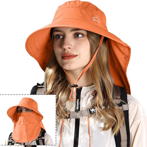 Image of Rosoz Sun Hat for Men Women with Neck Flap,Wide Brim UPF50+ Fishing Hat with Detachable Face Cover Outdoor Sun Protection Hat