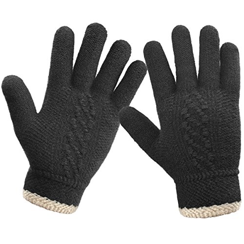 LETHMIK Unique Cuff Winter Gloves Womens Solid Color Warm Knitted Thick Gloves Black