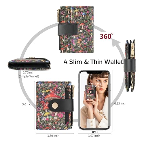 Image of Small Womens Wallet,Bifold Leather Wallet for Women RFID Card Holder Ladies Compact Pocket Wallet for Crossbody Bag (Mushroom)