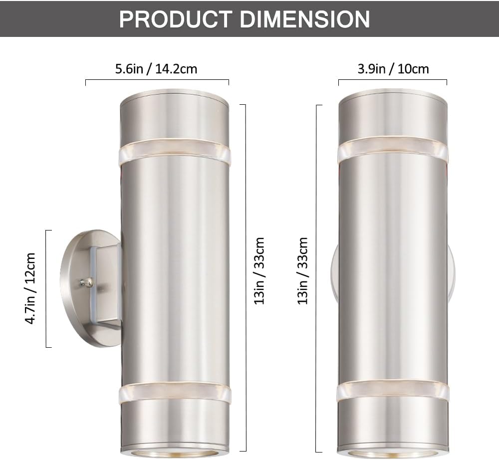 Cerdeco Stainless Steel Modern Porch Light Outdoor Wall Lighting Cylinder Wall Sconce Suitable for Garden & Patio,Nickel Finished[ UL-Listed ]