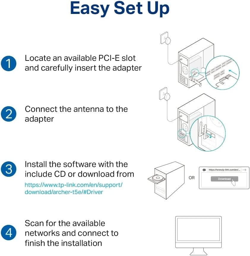 TP-Link AC1200 PCIe WiFi Card for PC (Archer T5E) - Bluetooth 4.2, Dual Band Wireless Network Card (2.4Ghz and 5Ghz) for Gaming, Streaming, Supports Windows 11/10, 8.1, 8, 7 (32/64-bit) black
