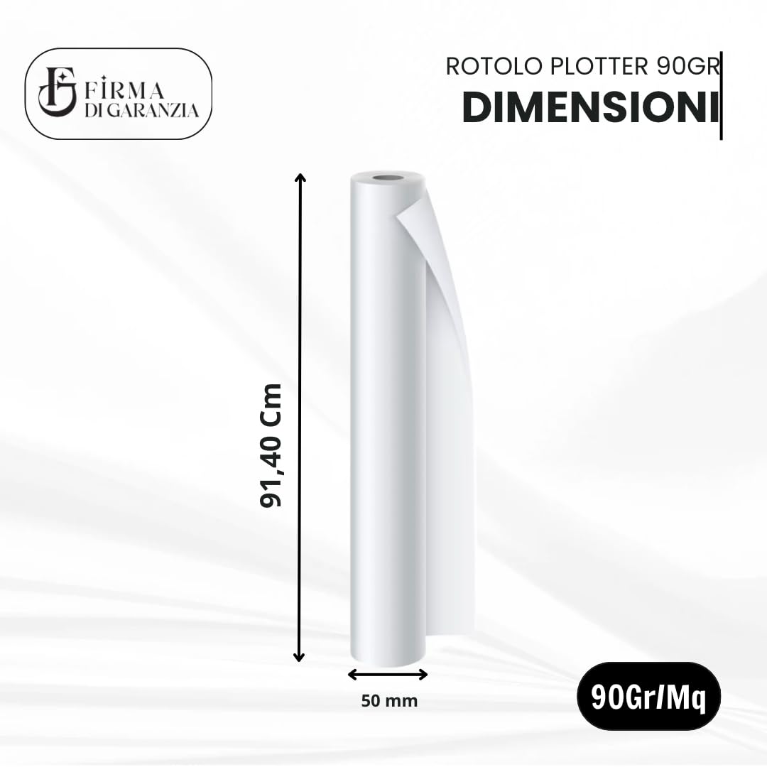 Rotoli Plotter 914mm x 50m 90 gr/mq Carta Bianca A0 Confezione 4 Pz Compatibili HP EPSON STYLUS