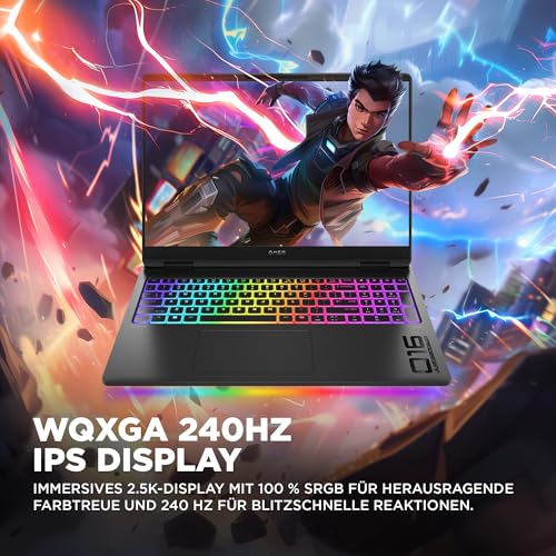 Omen MAX Gaming Laptop, 16 Zoll WQXGA Display 240Hz, AMD Ryzen AI 7 350 (8C) 50 NPU Tops - bis zu 5.0 GHz, NVIDIA GeForce RTX 5070 Ti 12GB VRAM, 32 GB RAM, 1 TB SSD, Win 11, QWERTZ, RGB Light, Schwarz
