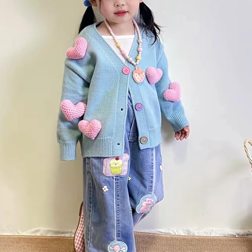 Riclena Girls Cardigan Sweater V-Neck Long Sleeve Cute Front Button Knit Sweetheart Sweaters3