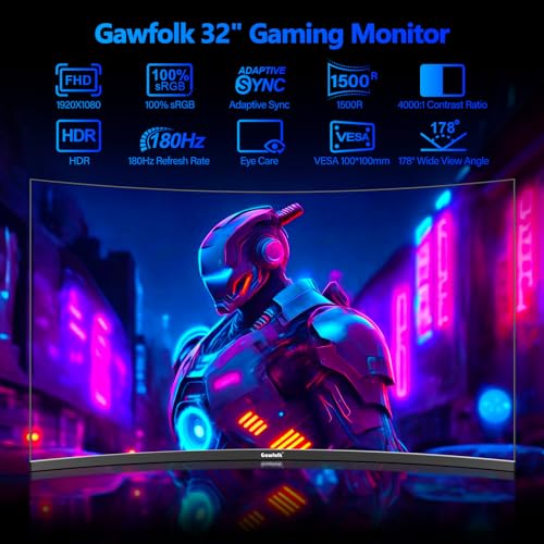 Gawfolk 32 Zoll Curved Gaming Monitor mit 165Hz und Full HD