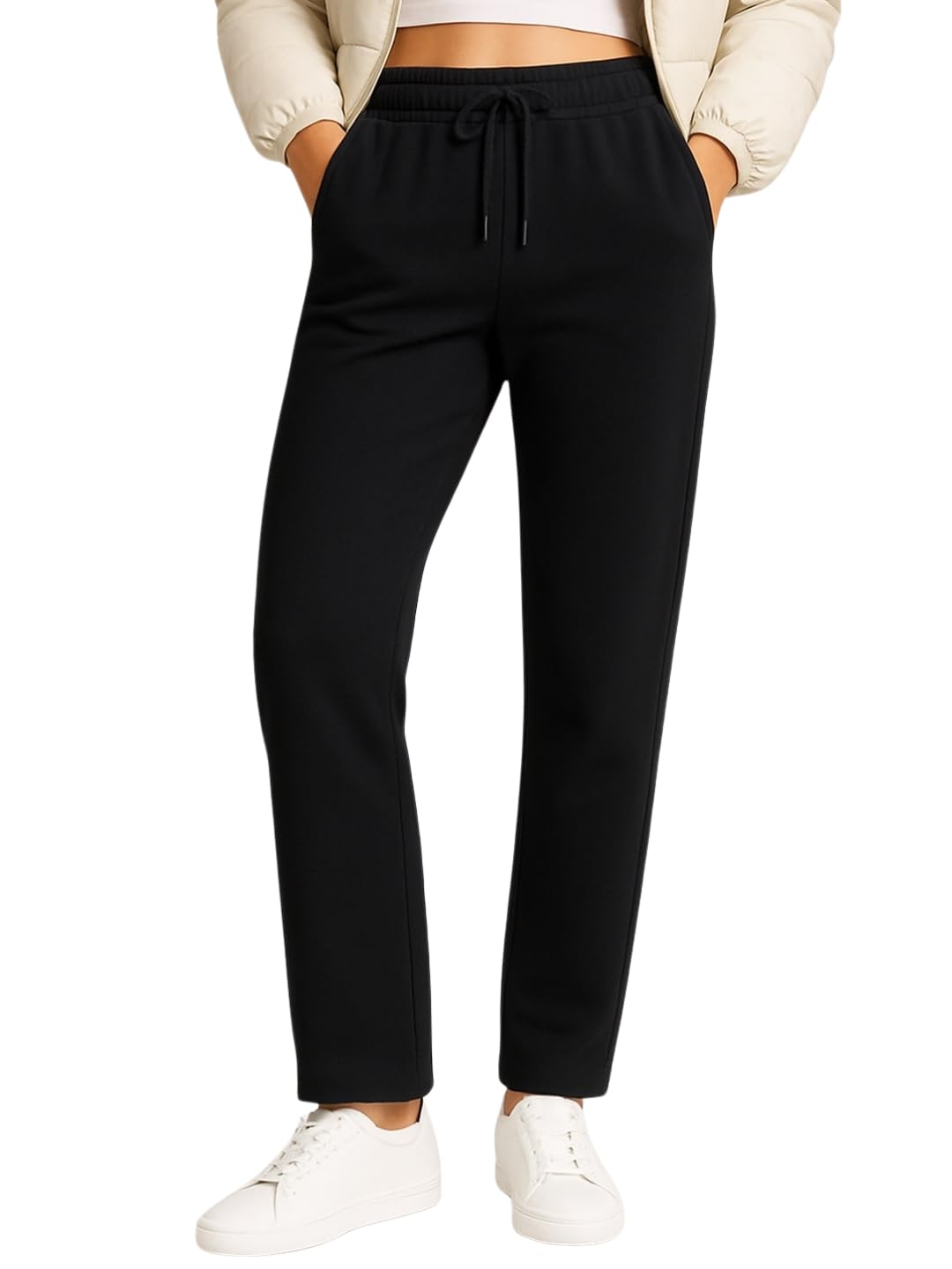 BLINKIN Women’s Fleece Track Pants | Warm Winter Joggers with Pockets | Soft Cosy Sweatpants & Gym Pants for Women (248-Black,Size_M)