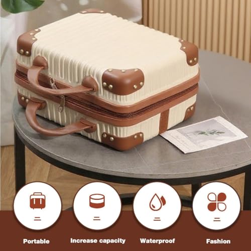 Image of Portable Hard Shell Cosmetic Travel Case, Small Travel Hand Luggage with Elastic Band, Mini ABS Carrying Makeup Case Suitcase (B-Cream..)
