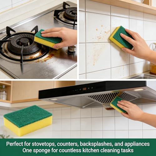 Image of 12Pcs Dish Sponge Scrubber, Kitchen Sponges for Cleaning, Sponge Scrub Cloth, Multi-Surface Safe Non-Scratch Dishwashing Sponge, Suitable for Dishes, Pots, Pans, Countertops and Bathroom Cleaning