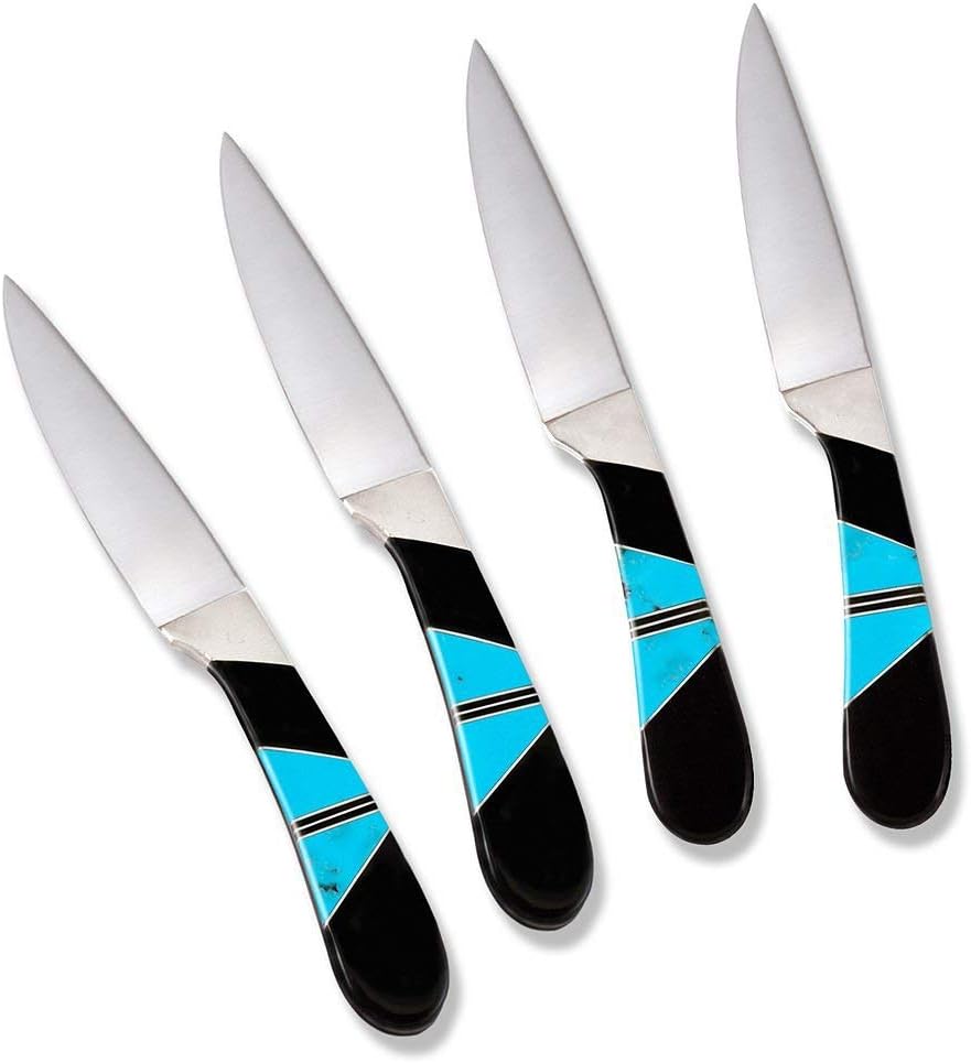 Jewelry Collection Steak Knives, Set of 4, Turquoise/Jet
