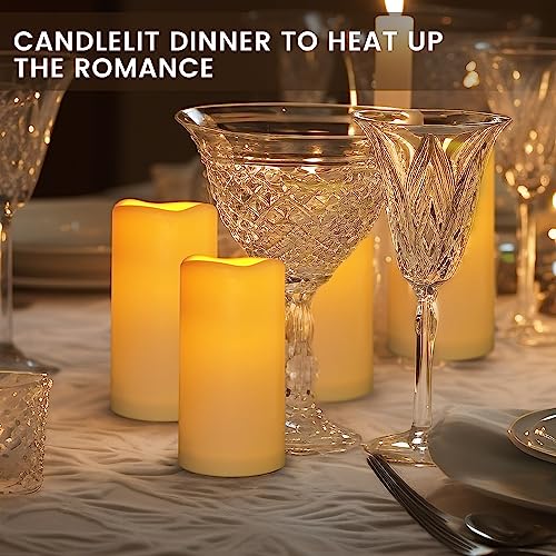 Image of Large Outdoor Waterproof Flameless Candles with Remote Control,D3'' x H5.5'' Battery Operated Flickering LED Pillar Candle Plastic for Outdoor /Indoor Decoration Wedding, Party, Birthday (2PACK)