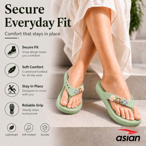 Image of ASIAN Indigo-35 Flip Flops for Women | Doctor Soft Cushion Sole, Lightweight Comfort, Cute Floral Design, Anti-Slip Grip, Ideal for Daily Uses & Travel