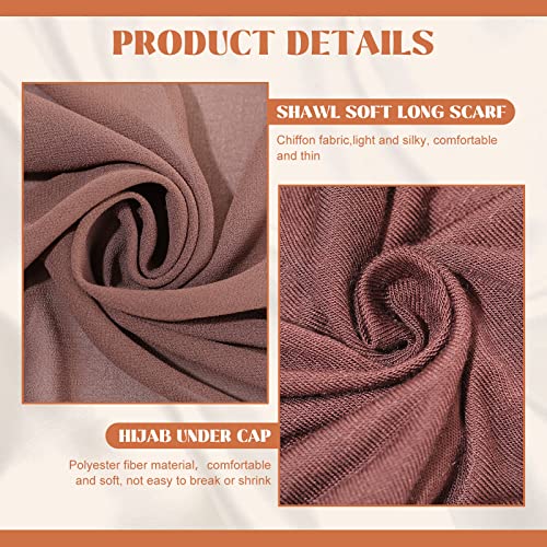 4 Pcs Women Chiffon Scarves 4 Pcs Hijab Caps Long Shawl Soft Wrap Scarves Islamic Muslim Underscarf Turban Caps Sleep Hats3