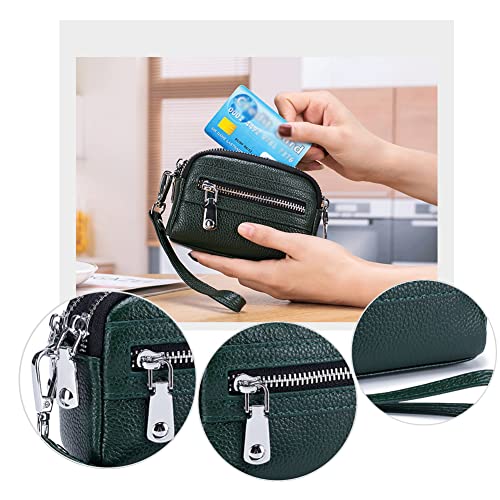 Riveeny Leather Coin Purse,Multifunctional Handbag For Women,Leather Wristband Double Zip Around Small Change Pouch #TOP1