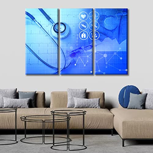 Image of TUMOVO Laboratory Research Canvas Paintings Office Decor Clinical Laboratory Painting Wall Decor 3 Pieces Medical Stethoscope Home Decor Ready to Hang, 60 inch Wx40 H