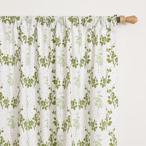 Image of HOMEMONDE Cotton Curtain 8 Feet Long - Floral Printed Room Darkening Long Door Curtain, Rod Pocket Top Style Pack of 2 - (Botanic Hush, 96 Inch)