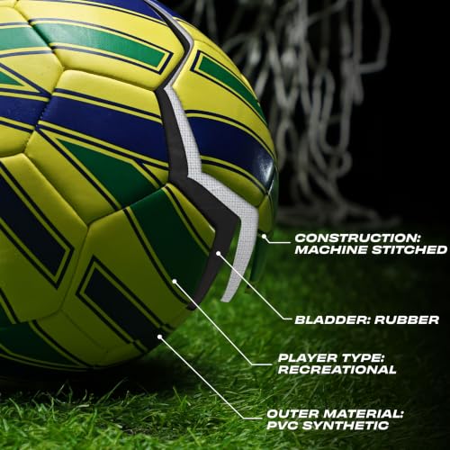 Image of Nivia Kross World Football (Brazil) Training Ball, 32 Panels, Durable Rubber Hand-Stitched, Latex Bladder, As Per AIFF Standards, to Play On Both Natural and Artificial Grass (Size - 5, Yellow /Green)