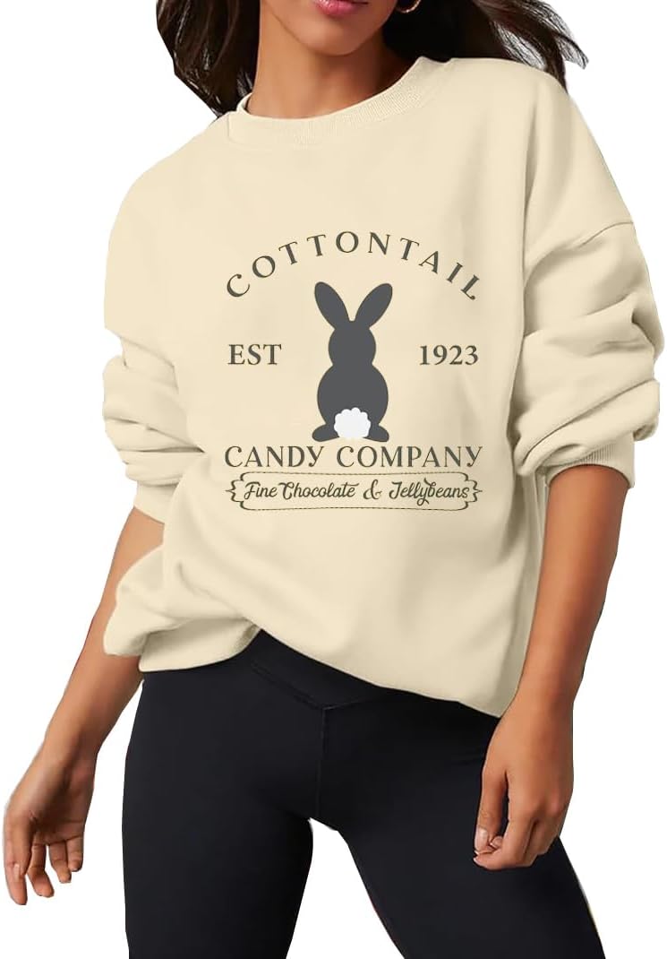 Ykomow Happy Easter Sweatshirt Women Long Sleeve Cute Bunny Rabbit Graphic Tees Pullover