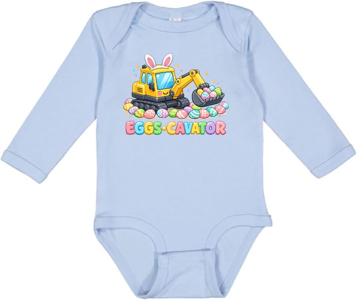 inktastic Eggs-cavator Easter Bunny Excavator Long Sleeve Creeper