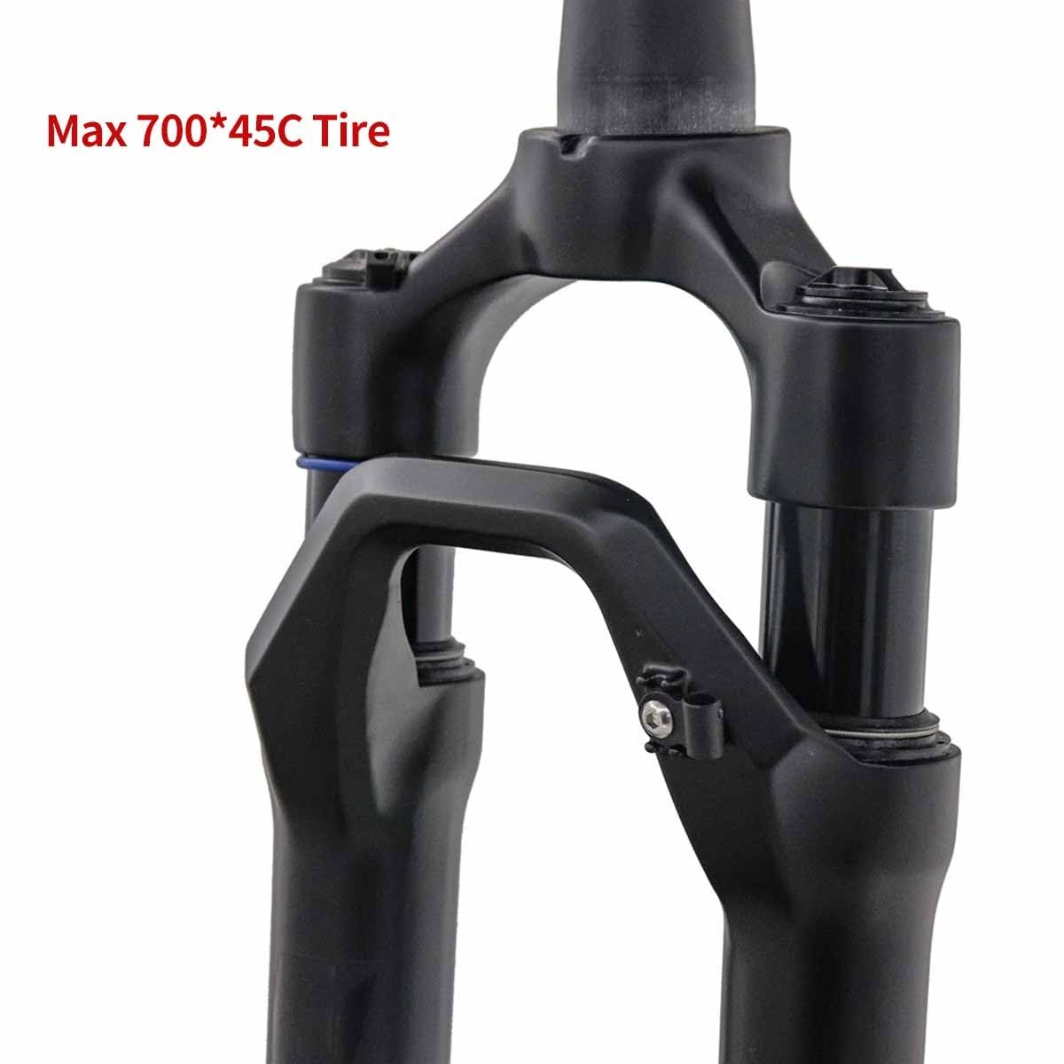 700C Gravelbike-Federgabel, 40 mm Federweg, 1-1/2" konisch, Offroad-Scheibenbremse vorne, XC-Luftfederung, manuelle Blockierfunktion, 100 x 12 mm Steckachse