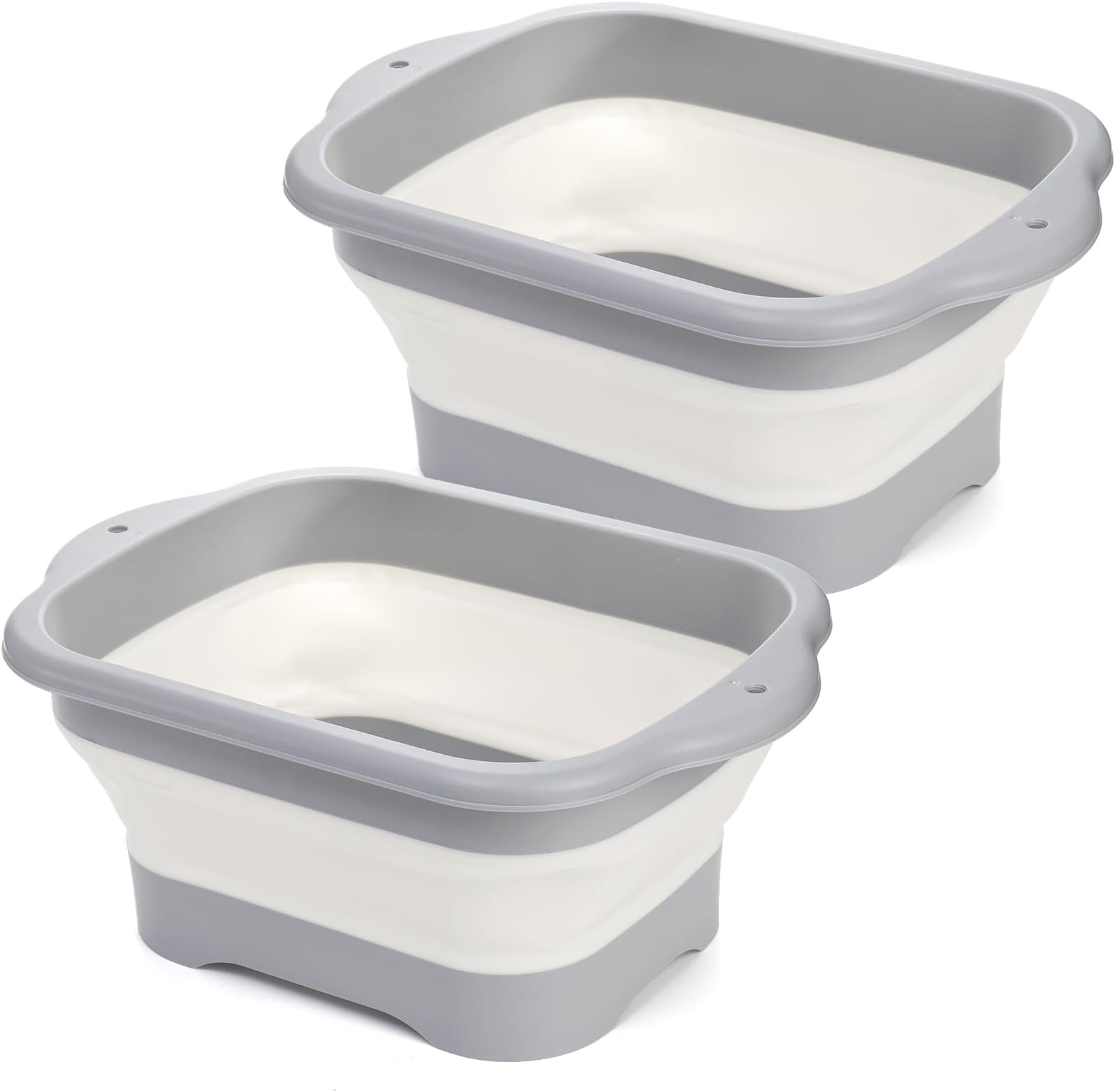 2 Pack Collapsible Wash Basin with Drain Plug, 9L Large Collapsible Dish Tub Portable Sink Dish Basin Foldable Dishpan Space Saving for Kitchen, RV, Camping Dish Washing Tub