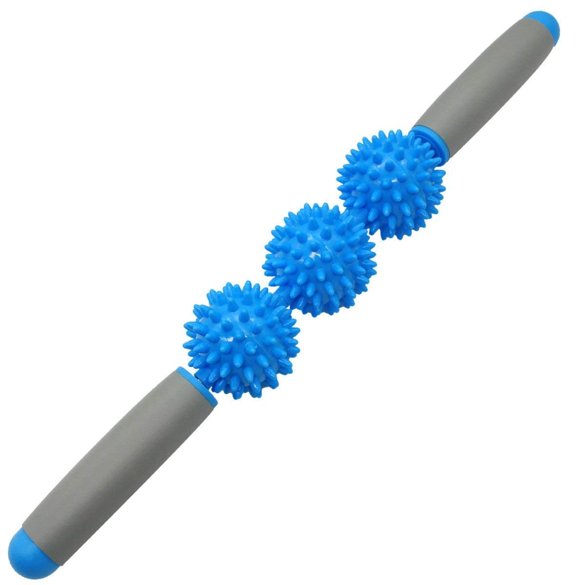 IRIS Fitness Massage Stick, Muscle Trigger Point Therapy, Relieve Muscles Pains Massage Roller Stick, Self Massage Bar, Yoga Massager, Ergonomic Padded Grip 3 Spiky Balls Massage Tool (Blue)-image-15