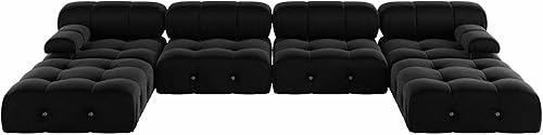 Miniatura 9 de JACH Sofás seccionales negros de 138 pulgadas, sofás de terciopelo minimalistas en forma de U, sofá modular convertible, sofá modular de lujo