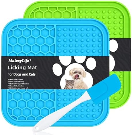 MateeyLife 2PCS Small Lick Mat for Dogs and Cats, Licking Mats for Dog Anxiety Relief, Cat Peanut Butter Lick Pad for Boredom Reducer, Dog Treat Mat Perfect for Bathing Grooming Blue&Green