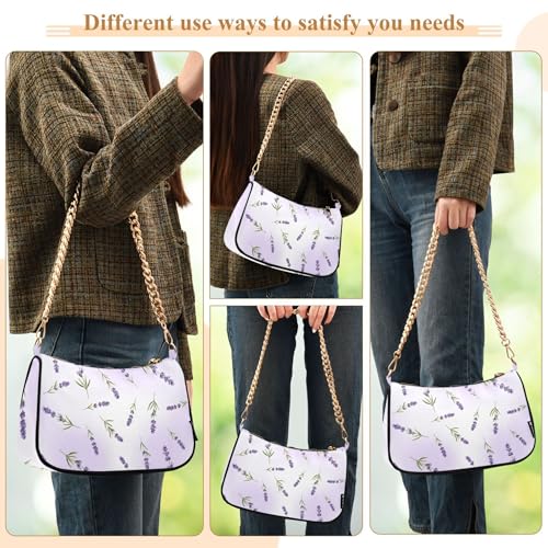 Zipper Evening Bags Purse Lavender Flowers Leaves Purple Tote Handbag Women Prints Shoulder Purses with Chain Strap 5
