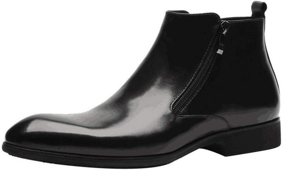 Rui Landed Ankle Boot for Men Work Chelsea Boot Pull On Style Premium Genuine Leather Waterproof Outdoors Pointed Toe Dual Side Zipper Block Heel Business Casual (Color : Black, Size : 10 M US)