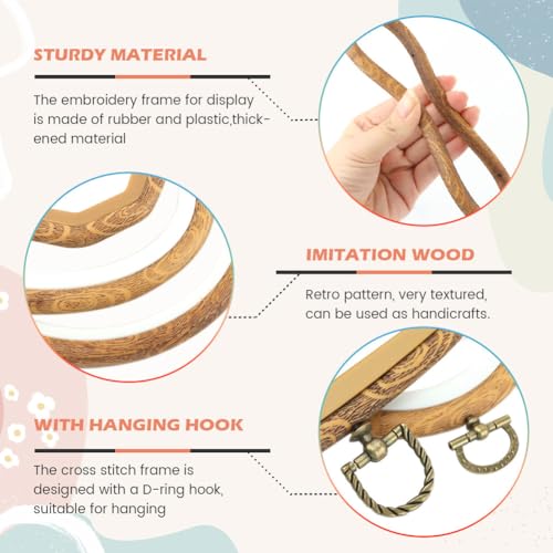 Image of 9 Pcs Large Embroidery Frame Decorative Imitated Wood Display Embroidery Hoop Circle Oval Octagonal Cross Stitch Hoop Ring for Art Craft DIY Sewing and Hanging Ornaments Decor(Color:Brown)