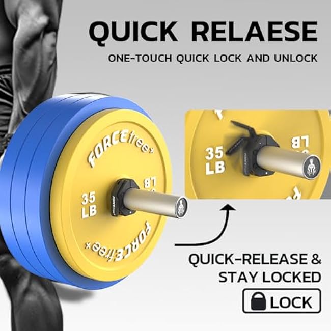 Quick Release Olympic Barbell Collars 2 (Pair) - Non-Slip Weightlifting Barbell Clips for Secure Powerlifting, Home & Gym - High-Strength Metal Bar Clamps