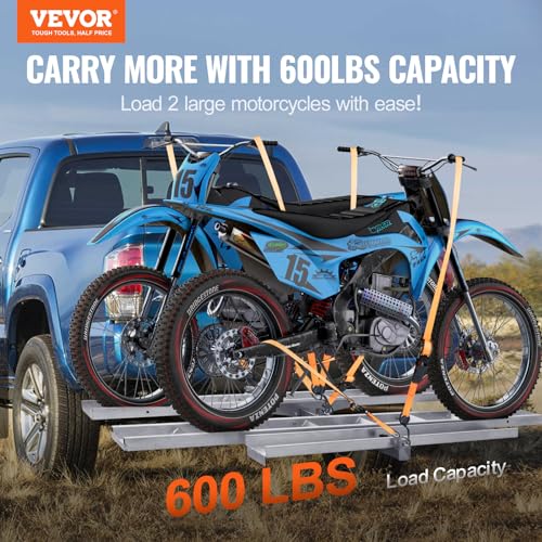 Vevor ALUMINUM MOTORCYCLE CARRIER 600 LBS Motorcycle Hitch Carrier 600 Lbs, Aluminum Dual Motorcycle Carrier Hitch Mount, With Loading Ramp, Scooter Dirt Bike Trailer Hauler thumb #2