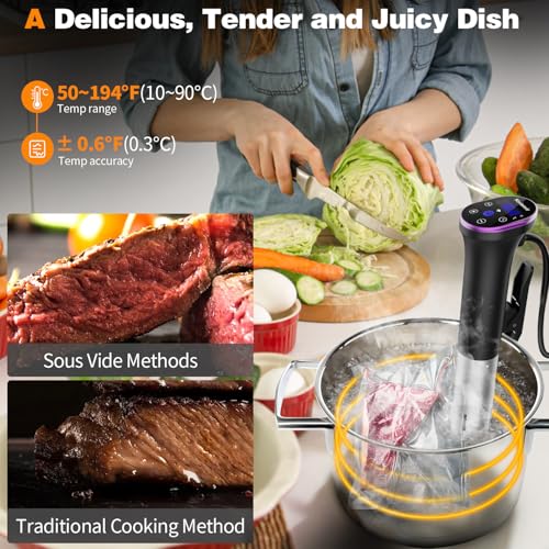 Image of WIFI Sous Vide Cooker Sealable Bags Kit, 1100W Sous-Vide Cooker Immersion Circulator, 10℃-90℃(50℉-194℉), Sous Vide Machine with Temperature & Timer Touch Control, AC120V /60Hz