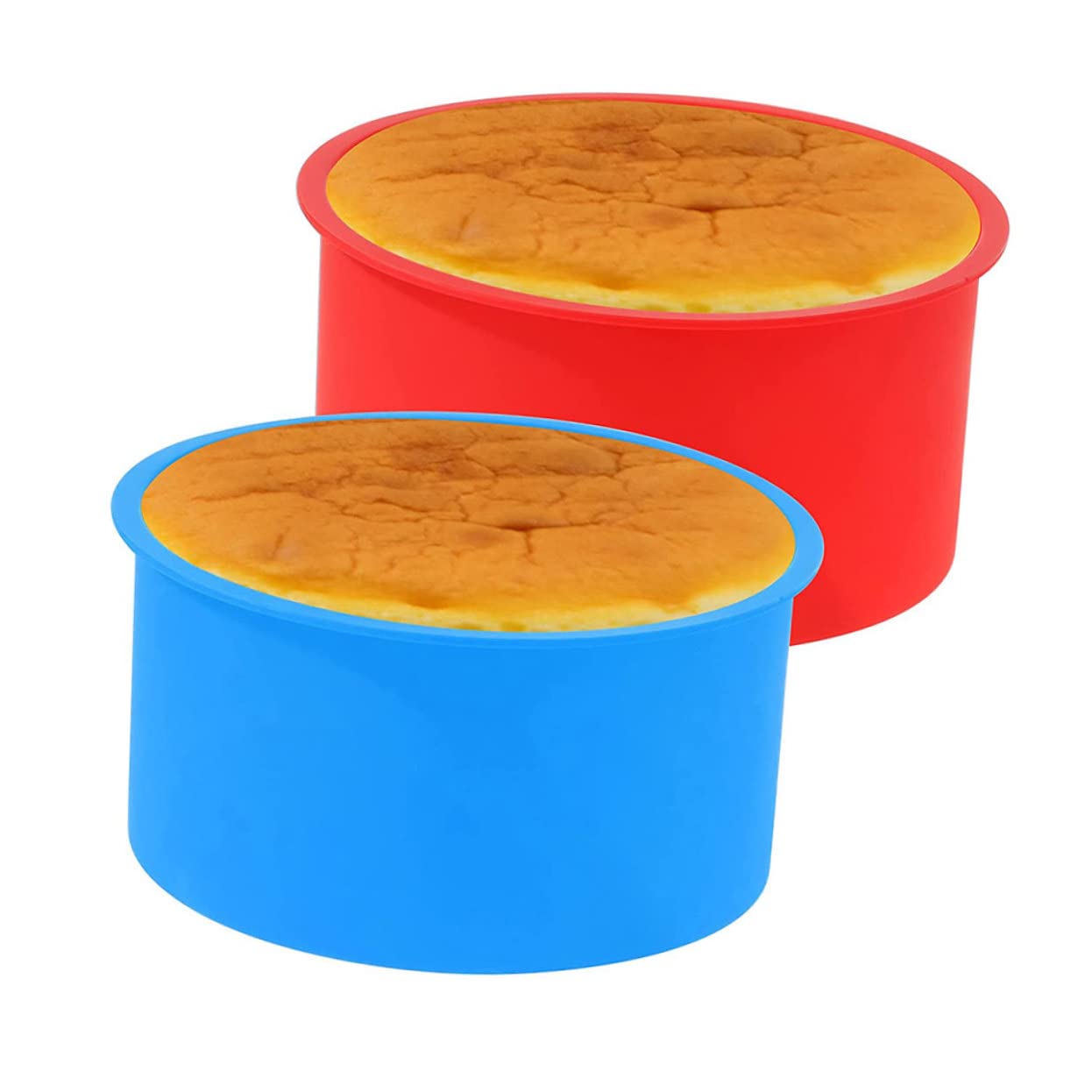 ABOOFAN 16 Teiliges Silikon Backform Runde Kuchenformen in Hellblau und Rot Antihaft Muffin und Mousse Backformen Hitzebeständig Mikrowellen und Ofenfest Wiederverwendbar für