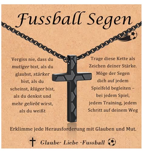 FAOMZQ Fussball Geschenke Jungen, Fußball Geschenke für Jungs, Fussball Kette für Junge, Kreuz Kette mit Fußball für Sohn Bruder Enkel Neffe zum Geburtstag Weihnachten Abschluss Jugendweihe Kommunion