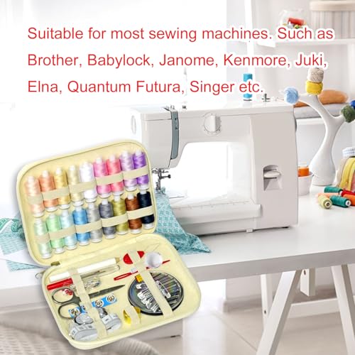 Image of Sewing Kit with Case Portable Sewing Supplies for Home Traveler, Adults, Beginner, Emergency, Contains 18 Sewing Thread, Scissors, Needles, Measure etc,Off White