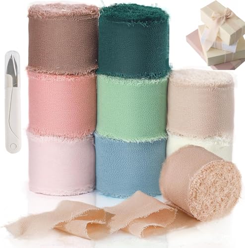 La Mejor Lista de Rollos de tela disponible en línea para comprar. 40 9 Rollos de Cinta de Gasa con Flecos Hechos a Mano, Cinta de Satén de Seda 4cm*5m, Cinta de Tela Bordes Deshilachada para Envolver de Regalos y Ramo, Invitaciones de Boda, Ramos...