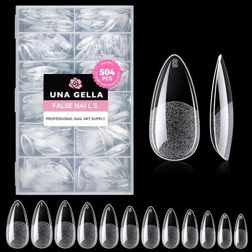 UNA GELLA Mandel Nail Tips, 504 Stück 12 Größen Nageltips für Gelnägel Almond Full Cover Soft Gel Tips für Acrylnägel & DIY Nagelkunst zu Hause