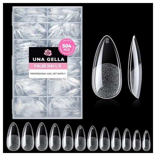 UNA GELLA Almond Fake Nails 500pcs Almond Press on Nails Pre-shape Almond Gel Nail Tips for Full Cover Acrylic Almond Nails French False Nails For Nail Extension Nail Art, Home DIY Nail Salon 12 Sizes False Gelly Tips
