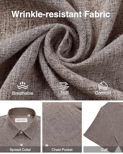 Image of Alimens & Gentle Mens Linen Shirts Short Sleeve Button Down Shirts Wrinkle Free Casual Vacation Beach Summer Tops