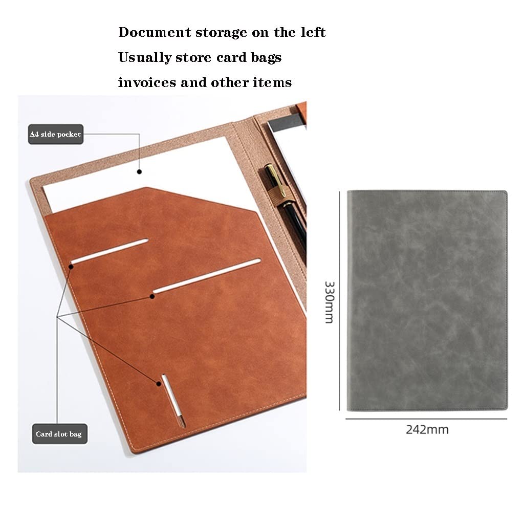 Organizer do portfolio, teczka na dokumenty, skórzany segregator, PU A4, teczka biznesowa z klipsem, przechowywanie CV na rozmowy kwalifikacyjne z blokiem do pisania,Brown-With Notepad