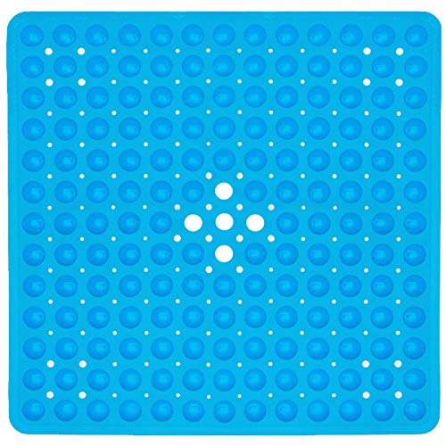 Image of ENKOSI Non-Slip Square Shower Mat 21 x 21 inch - Anti-Slip PVC Bath Mat for Inside Shower Stalls - Durable Shower Floor Mat with Suction Cups and Drain Holes (21x21 Clear Blue)