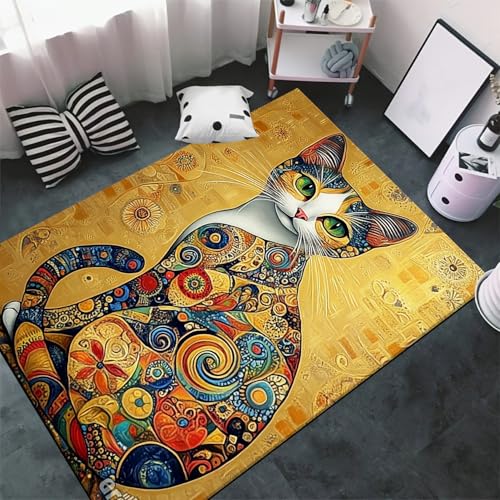 Tapis de salon doux imprimé chat 3D grand tapis de sol antidérapant moderne