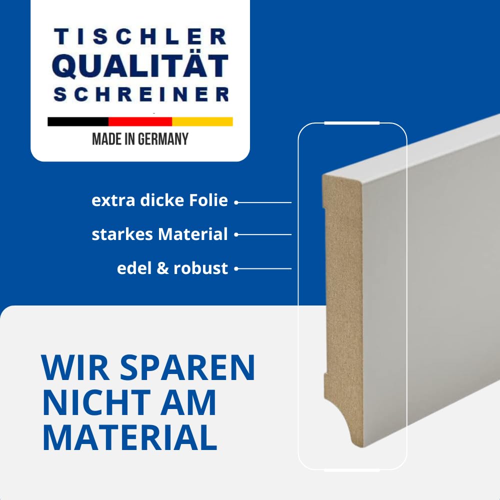 Sockelleisten Hellgrau Weimar Profil MDF Folie 60/80/100mm [SPARPAKET] 60mm - 20 Stück / 46lfm