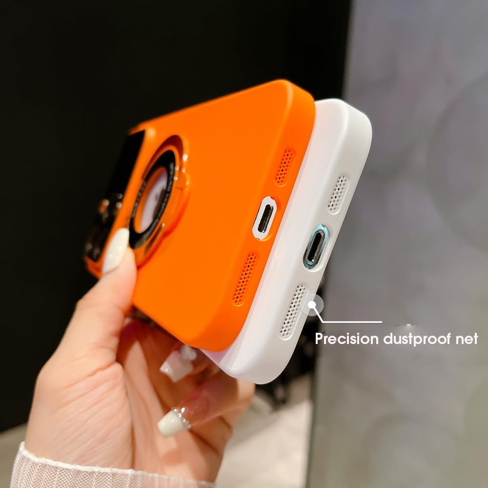 Funda con Soporte para iPhone 15 Pro MAX 14 13 12 11 Pro MAX 15 Plus Soporte Plegable Cubierta de película de Lente Dura magnética, Naranja Transparente, para iPhone 15ProMax